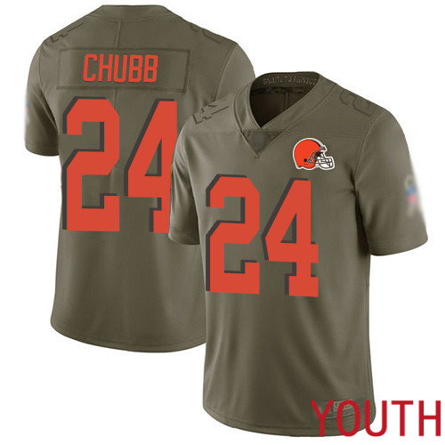 Cleveland Browns Nick Chubb Youth Olive Limited Jersey #24 NFL Football 2017 Salute To Service->youth nfl jersey->Youth Jersey